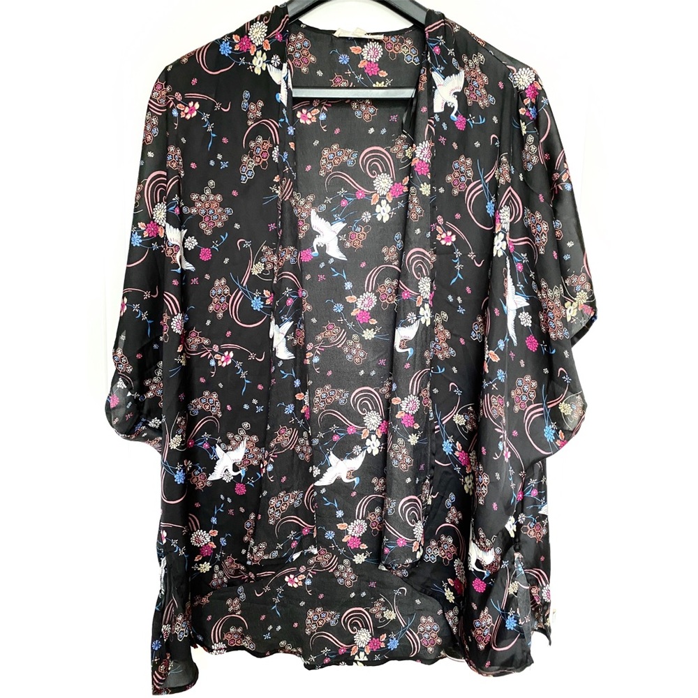 Tree Printed Black Kimono